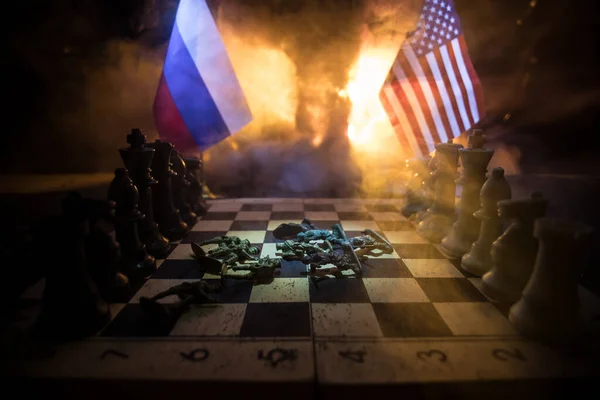 Guerra Entre Rusia Ucrania Imagen Conceptual Guerra Usando Tablero Ajedrez — Foto de Stock