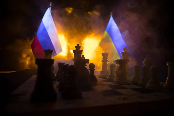 War Russia Ukraine Conceptual Image War Using Chess Board Soldiers — стокове фото