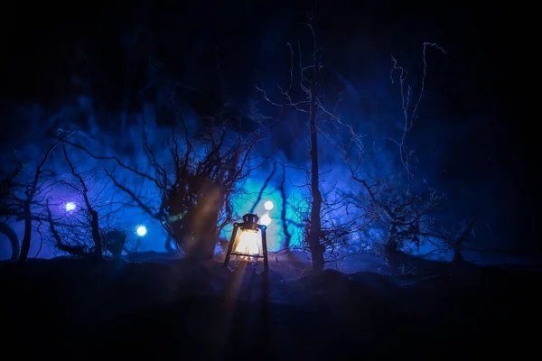 Пухнастий Темний Пейзаж Показує Силуети Дерев Болоті Туманну Ніч Нічний — стокове фото