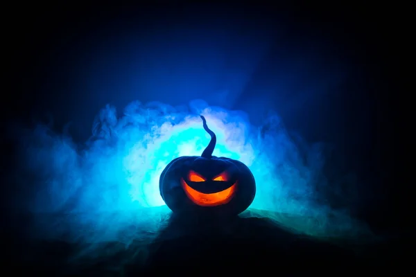 Sonrisa Calabaza Halloween Ojos Aterradores Para Noche Fiesta Vista Cerca —  Fotos de Stock