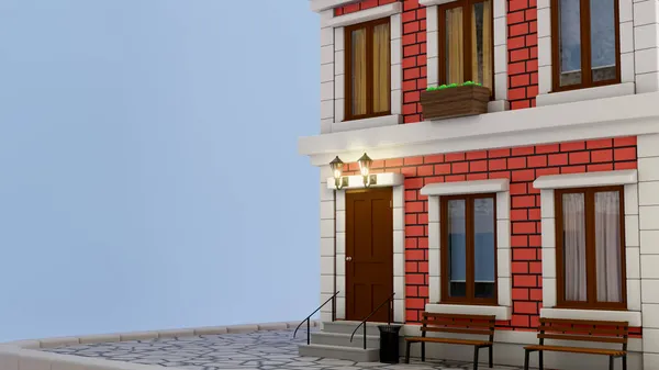 窓付きの3Dレンガのおもちゃの家 — ストック写真