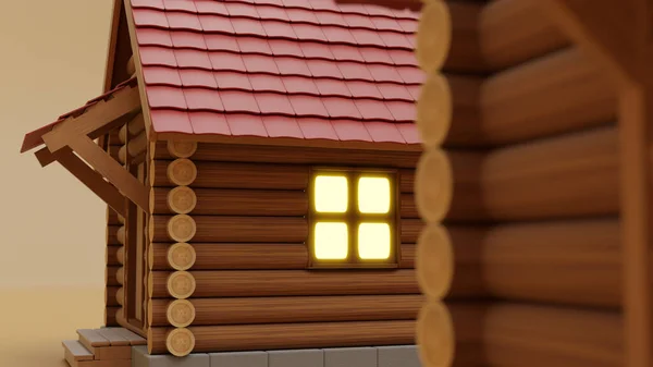 Visualización 3d de una cabaña de madera — Foto de Stock