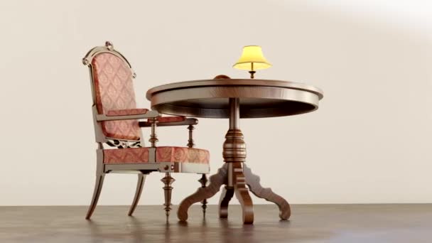3d visualization interior antique furniture — Stockvideo