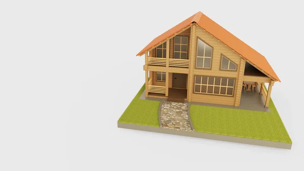 Visualización 3d de una cabaña de madera — Foto de Stock