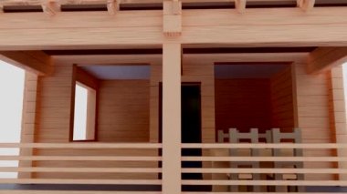 Beyaz arka planda ahşap bir evin 3D görüntüsü