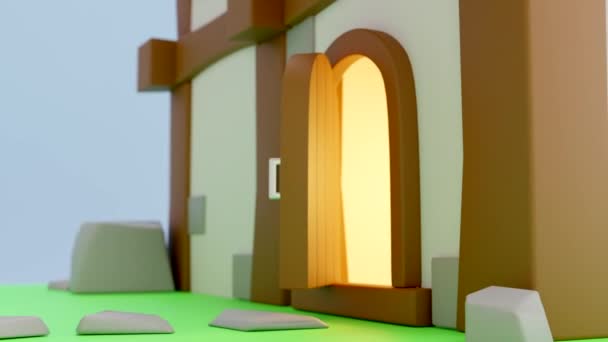 3D-s megjelenítés egy egyszerű ház a háttérben — Stock videók