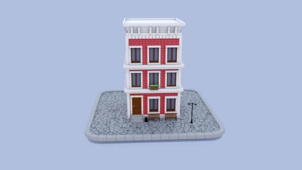 3D τούβλο παιχνίδι σπίτι με παράθυρα — Αρχείο Βίντεο