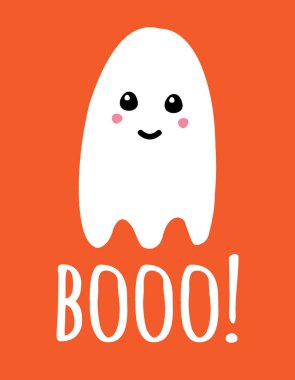 Küçük şirin hayaletli parlak cadılar bayramı kartı.