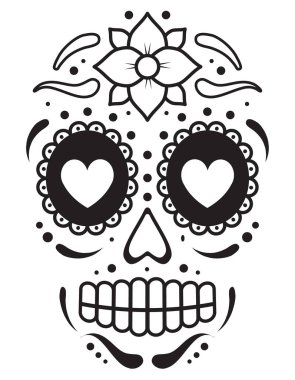 Beyaz zemin üzerinde izole edilmiş vektör düz Meksika şekerli kafatası yüzü