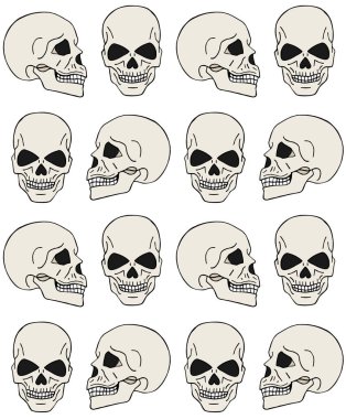 El çiziminin vektörsüz deseni beyaz arkaplanda izole edilmiş renkli insan kafatası çizimi