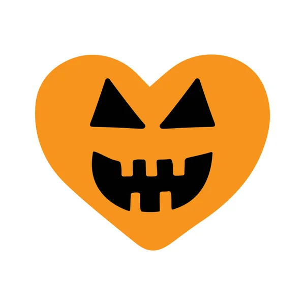 Vector Hand Getekend Doodle Schets Oranje Hart Met Halloween Pompoen — Stockvector