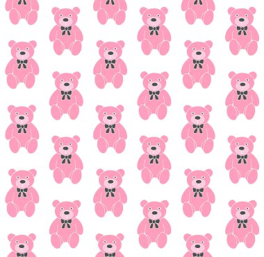 El çiziminin kusursuz vektör deseni beyaz arka planda izole edilmiş pembe oyuncak ayıcığı çizimi