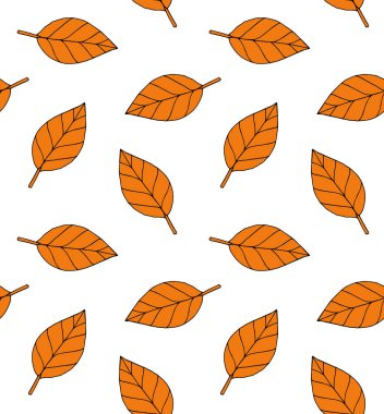 El çiziminin vektörsüz deseni beyaz arkaplanda izole edilmiş sonbahar yaprağı çizimi