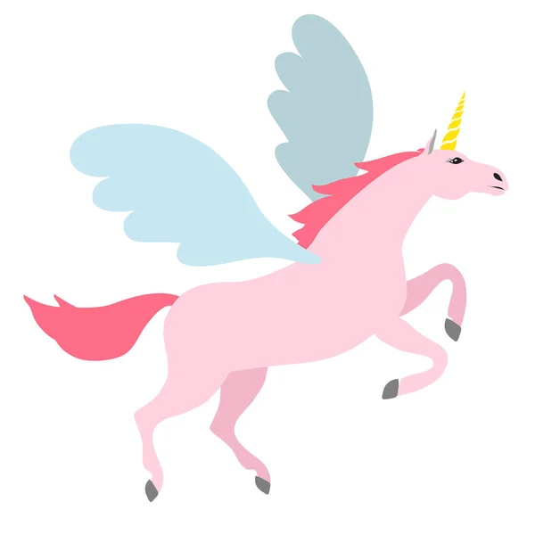 Vector Flat Cartoon Pink Pegasus Unicorn Isolated White Background — Stock Vector