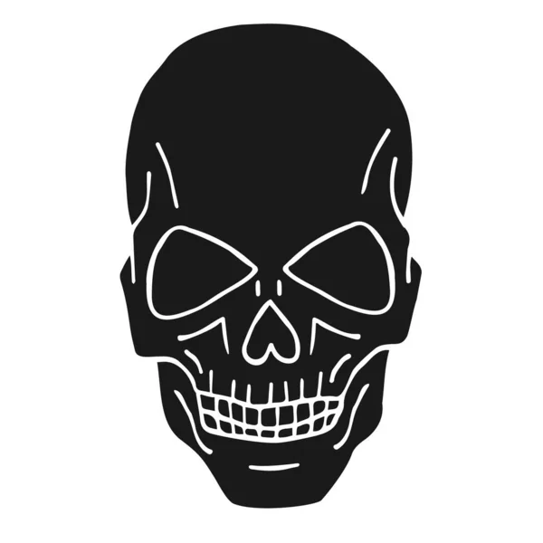 ベクトル手描きのドアスケッチ白い背景に隔離された黒い人間の頭蓋骨 — ストックベクタ