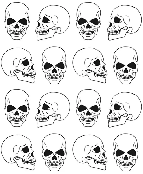 Patrón Sin Costura Vectorial Cráneos Humanos Dibujados Mano Garabatos Aislados — Vector de stock