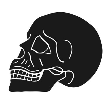 Vektör el çizimi siyah insan kafatası çizimi