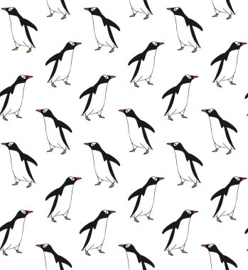 El çiziminin kusursuz çizimi. Beyaz arkaplanda izole edilmiş penguen çizimi.