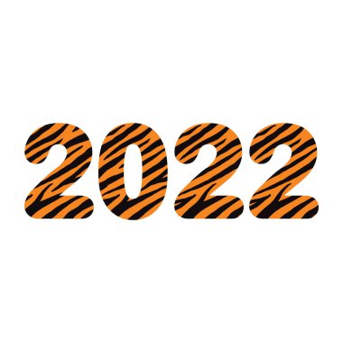 Vector flat tiger fur textured 2022 new year text lettering isolated on white background