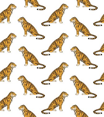 El çiziminin kusursuz çizimi. Beyaz arka planda izole edilmiş renkli kaplan çizimi.