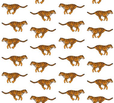 El çiziminin kusursuz çizimi. Beyaz arka planda izole edilmiş renkli kaplan çizimi.