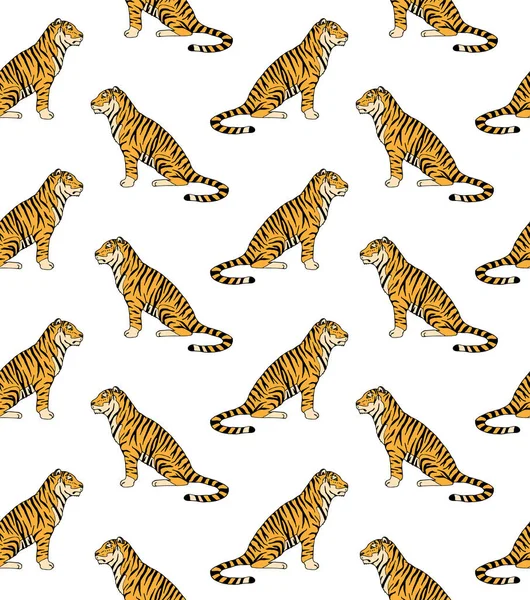 El çiziminin kusursuz çizimi. Beyaz arka planda izole edilmiş renkli kaplan çizimi.