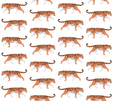 Beyaz arka planda izole edilmiş düz elle çizilmiş kaplan deseni.