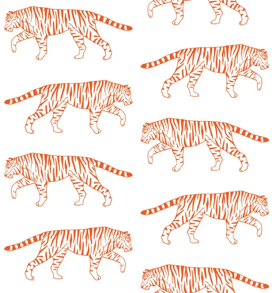 Vektorový bezešvý vzor ručně kresleného oranžového tygra — Stockový vektor