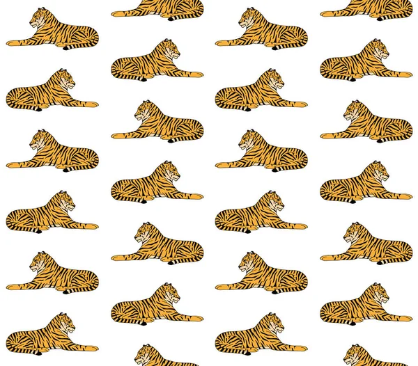 Vektorový bezešvý vzor ručně kresleného ležícího tygra — Stockový vektor