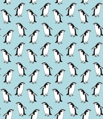 El çiziminin vektörsüz deseni. Naneli arka planda izole edilmiş karalama çizimi pengueni.