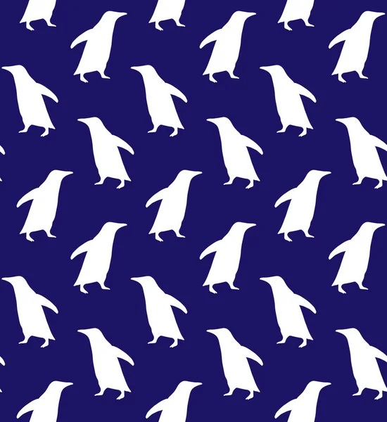 Mavi arkaplanda izole edilmiş el çizimi penguen siluetinin vektörsüz deseni