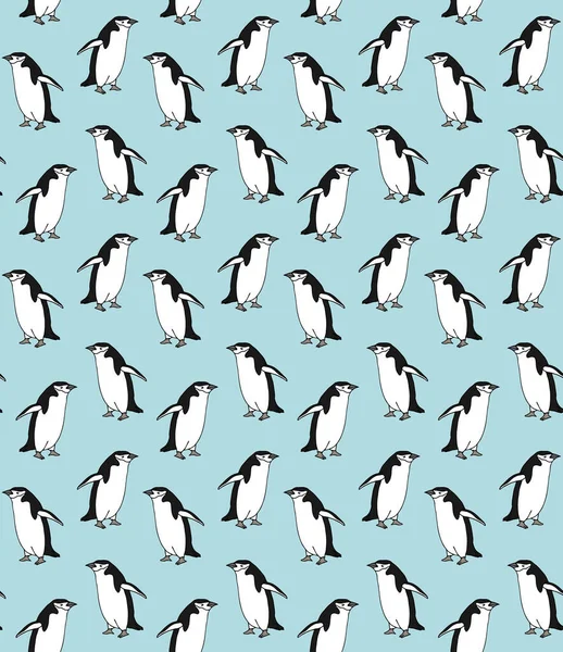 El çiziminin vektörsüz deseni. Naneli arka planda izole edilmiş karalama çizimi pengueni.