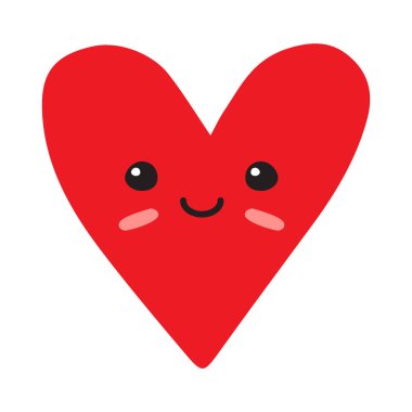 Vektör el çizimi. Beyaz arka planda yüzü izole kırmızı kalp çizimi.