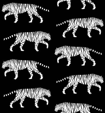 Beyaz arka planda izole edilmiş, el izi olmayan kaplan silueti.