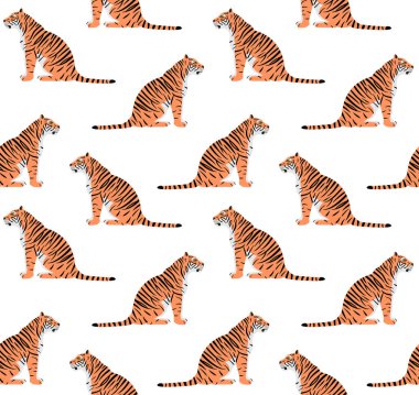 Beyaz arka planda izole edilmiş yassı kaplan deseni.