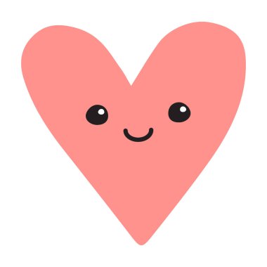 Vektör el çizimi. Beyaz arka planda yüzü izole pembe kalp çizimi.