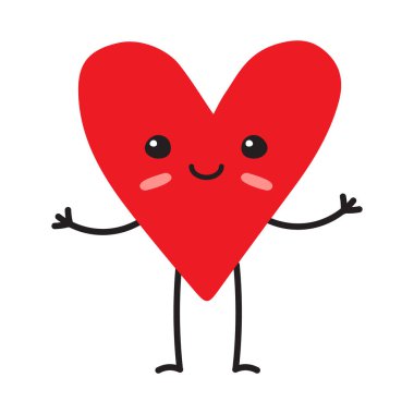 Vektör el çizilmiş. Renkli kalp. Yüzü kolları ve bacakları beyaz arka planda izole.