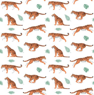 Kaplanların ve palmiye yapraklarının kusursuz deseni