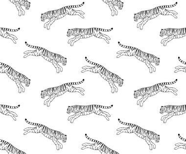 El çiziminin vektörsüz deseni beyaz arka planda izole edilmiş karalama kaplanları