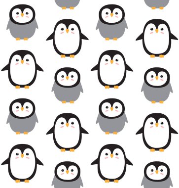 Beyaz arka planda izole edilmiş düz elli penguen vektör deseni