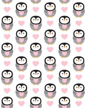 Kalbi beyaz arka planda izole edilmiş, pürüzsüz düz penguen deseni.