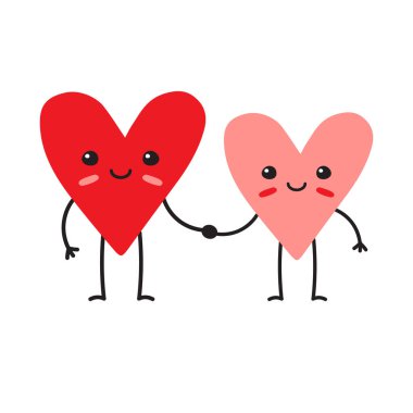 Beyaz arkaplanda izole edilmiş vektör düz el çizilmiş kalp çifti