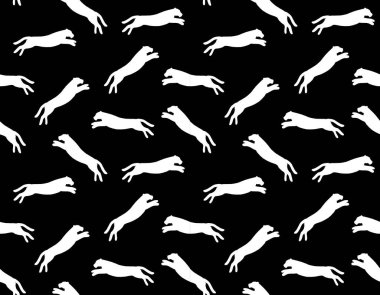 Siyah arka planda izole edilmiş elle çizilmiş kaplan siluetinin vektörsüz deseni