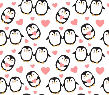 Sevgililer Günü 'nün kusursuz aşk penguenleri. Kalpleri beyaz arka planda izole edilmiş.