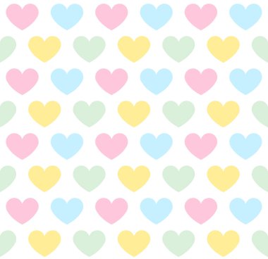 Beyaz arka planda izole edilmiş düz pastel kalp vektörsüz desen