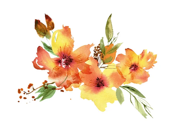Ramo de flores de acuarela. Ilustración pintada a mano — Foto de Stock
