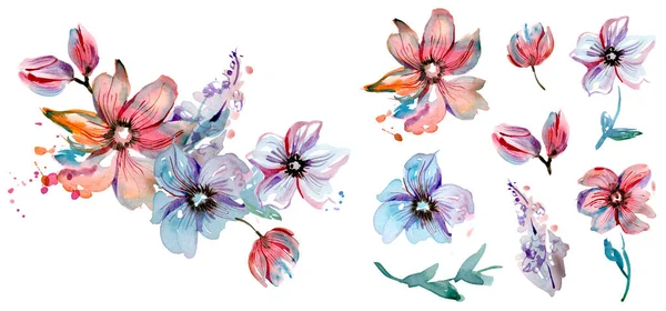 Éléments floraux aquarelle pour la conception de cartes de vœux, invitations — Photo