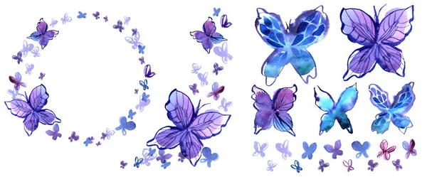 Watercolor butterfly elements for design of greeting cards, invitations