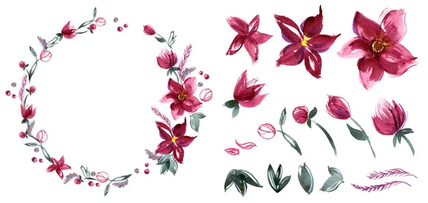 Akvarell virágos elemek tervezése üdvözlőlapok, meghívók — Stock Fotó