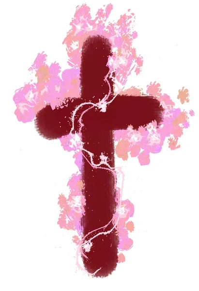 Easter Cross Illustration. Brush stroke technic — Stock Photo, Image